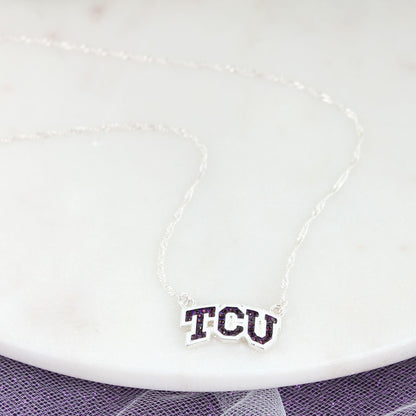 TCU Rhinestone Crystal Logo Necklace - Fan Sparkle