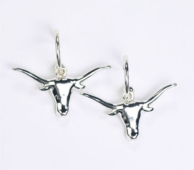 Texas Silver Toned Steer Head Earrings - Fan Sparkle