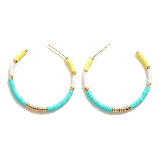 Turquoise & Yellow Heishi Bead Hoop Earrings - Fan Sparkle