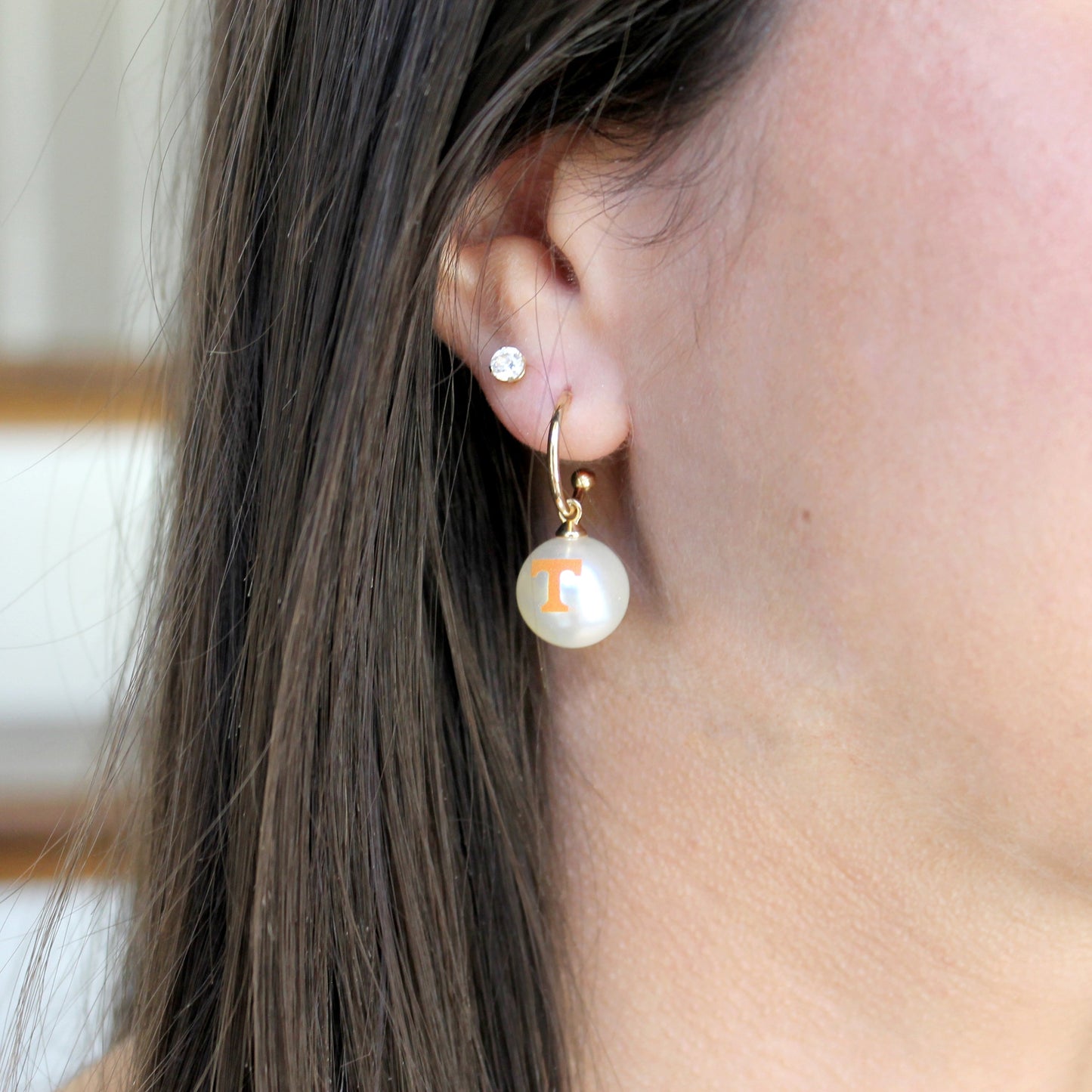 Tennessee Logo Pearl Hoop Earrings