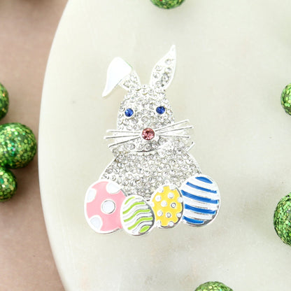 Crystal Bunny w/ Easter Eggs Convertible Pin/Pendant