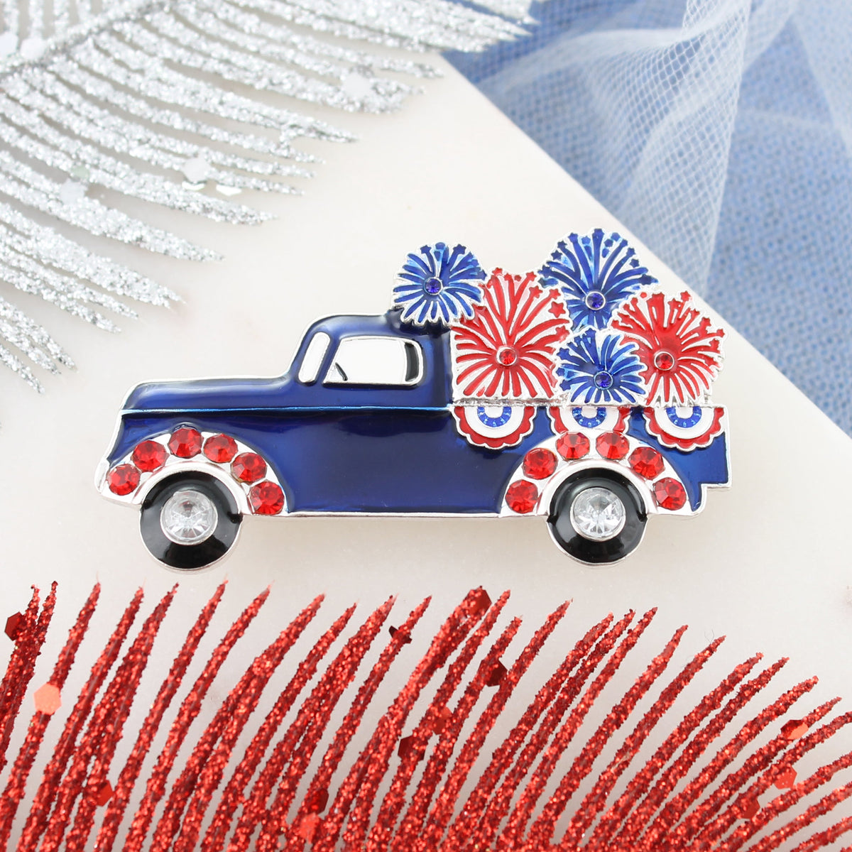 Patriotic Fireworks Truck Convertible Pin/Pendant