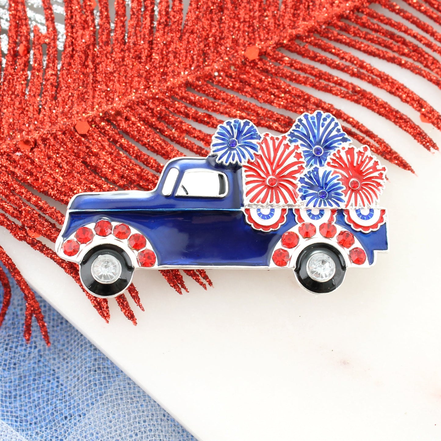 Patriotic Fireworks Truck Convertible Pin/Pendant