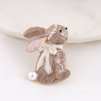Enamel and Pearl Rabbit Convertible Pin/Pendant