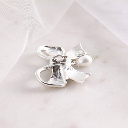 Crystal Bow w/ Dangle Pearl Pendant
