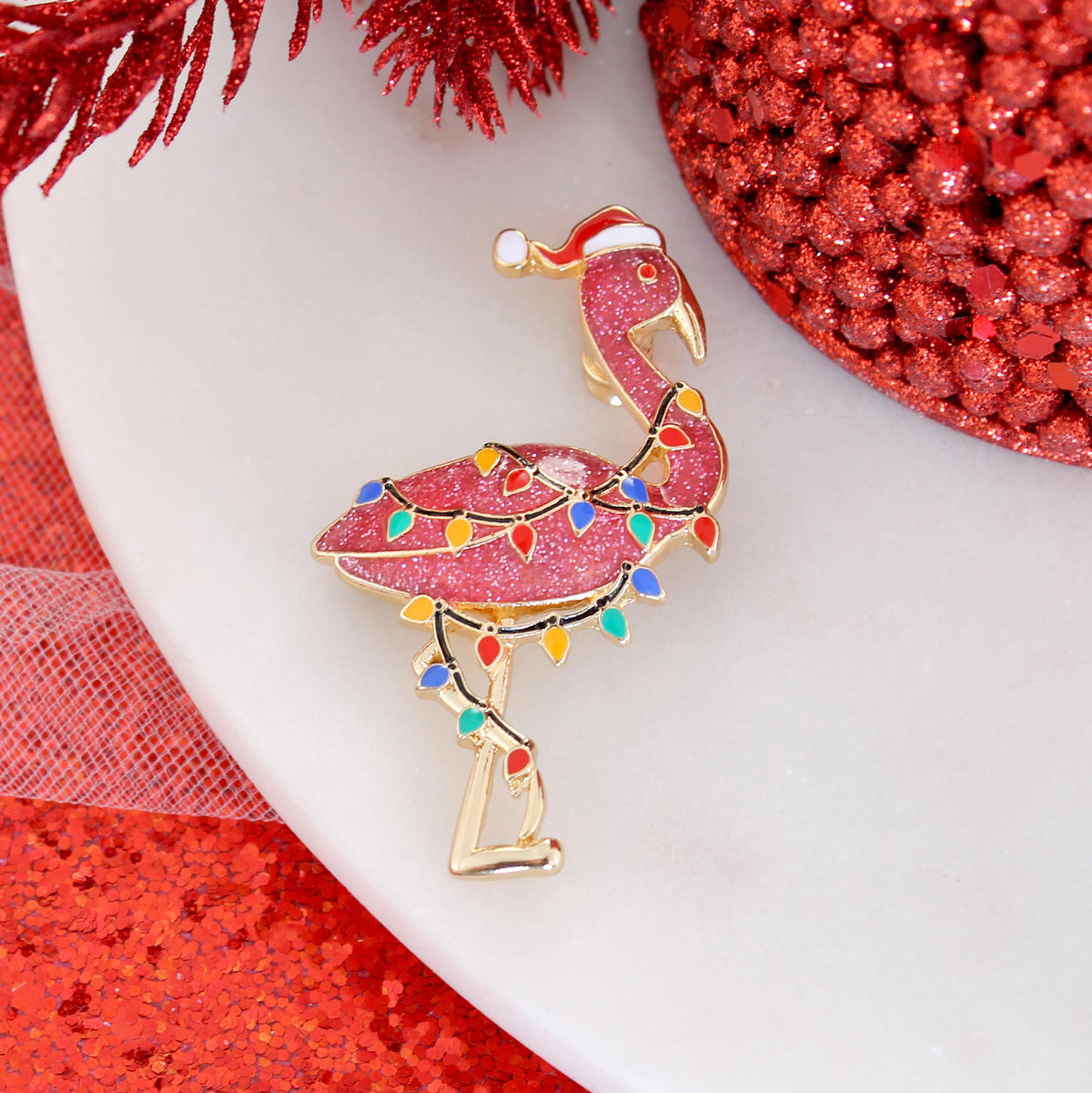 Christmas Flamingo Convertible Pin/Pendant