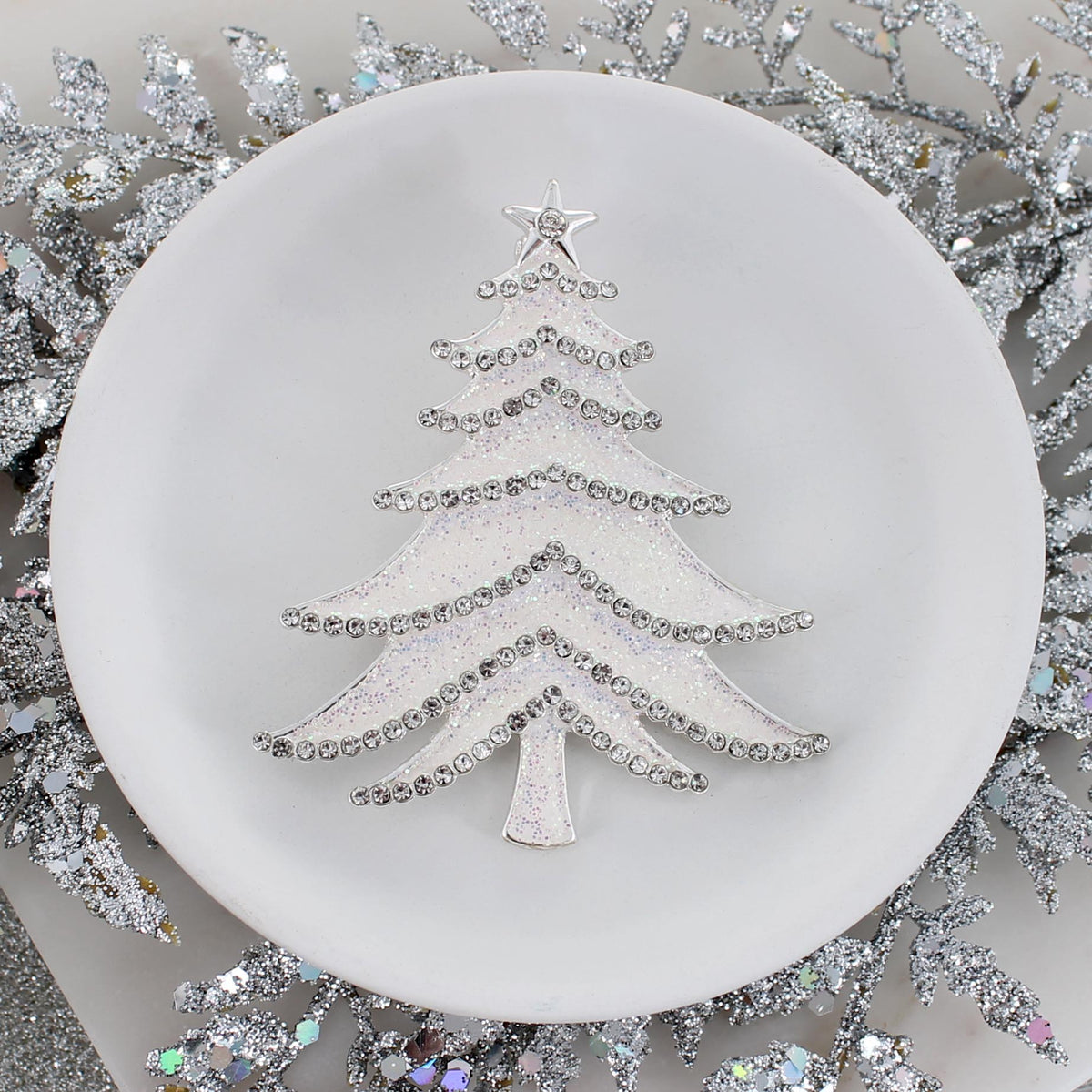 White Glitter Enamel Christmas Tree Convertible Pin/Pendant