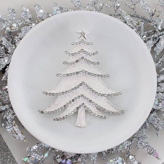 White Glitter Enamel Christmas Tree Convertible Pin/Pendant