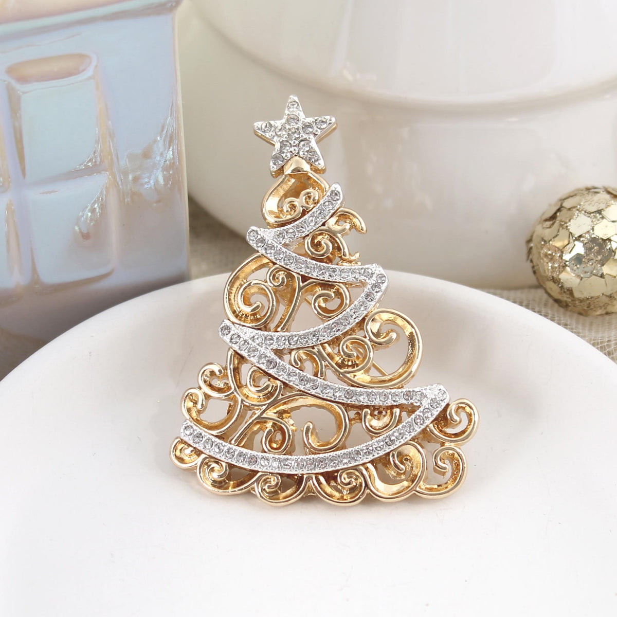 Gold & Silver Crystal Tree Convertible Pin/Pendant