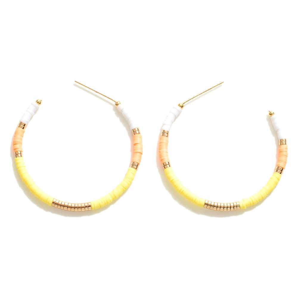 Yellow & Orange Heishi Bead Hoop Earrings - Fan Sparkle