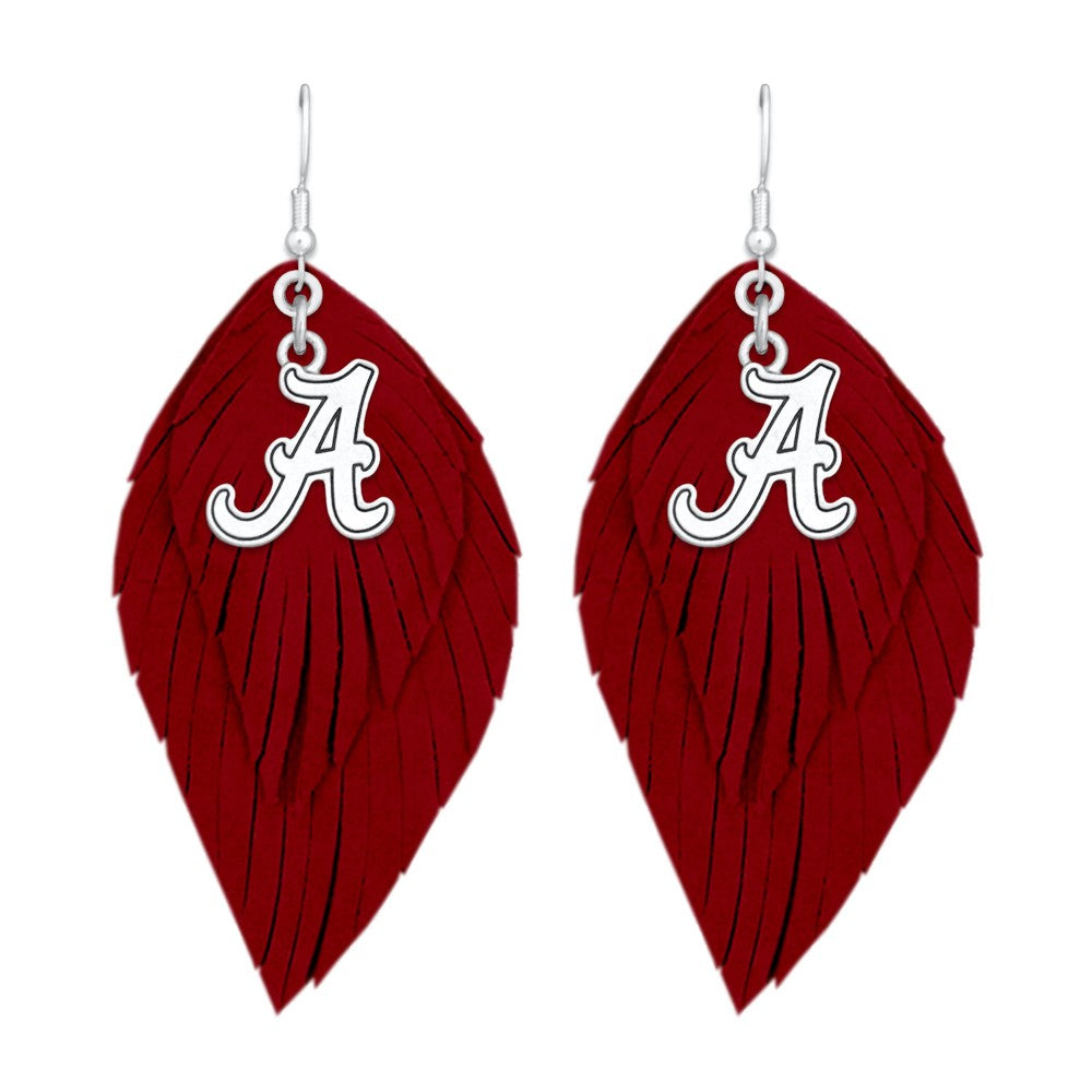 Alabama Feather Logo Earrings (Crimson) - Fan Sparkle