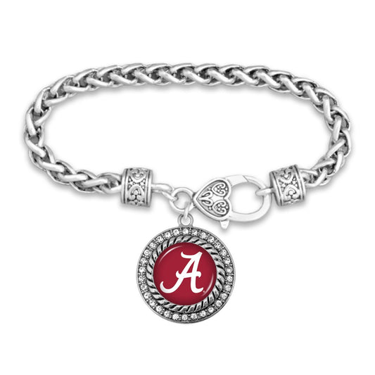 Alabama Silver Braided Rhinestone Logo Bracelet - Fan Sparkle