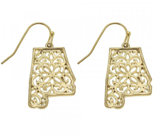 Alabama Filigree State Earrings - Fan Sparkle