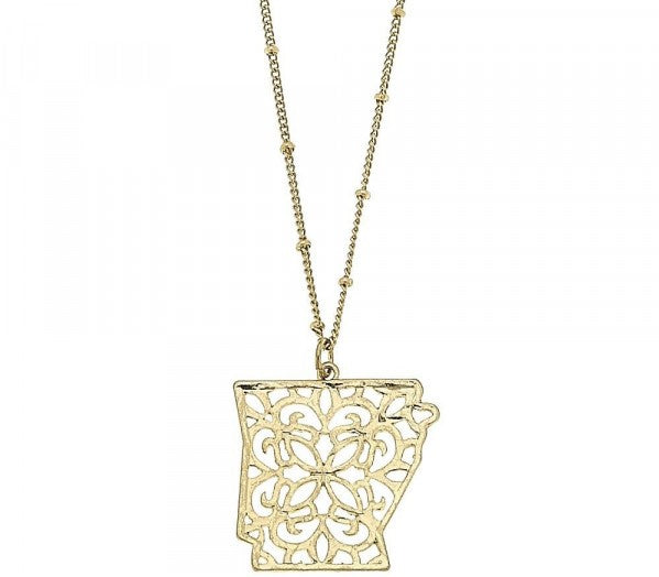 Arkansas Filigree State Necklace - Fan Sparkle