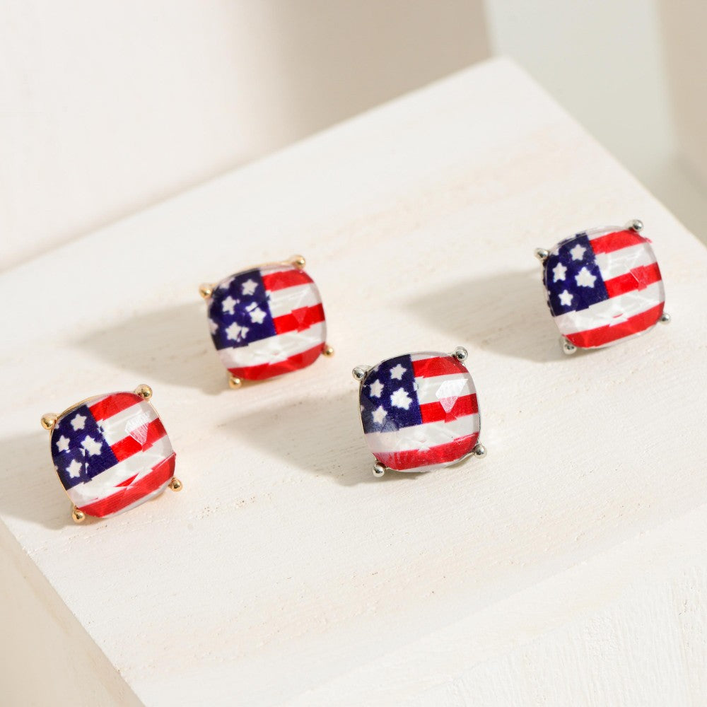 American Flag Stud Earrings - Gold - Fan Sparkle