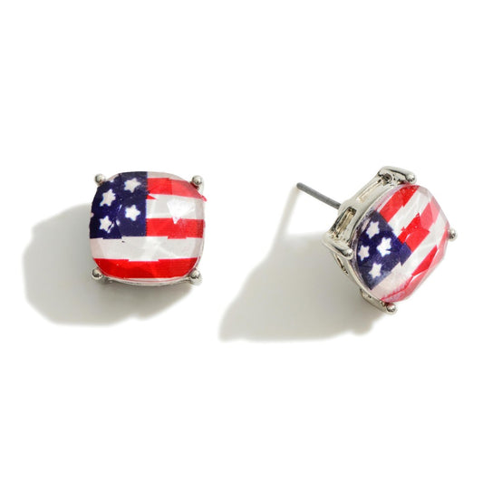 American Flag Stud Earrings - Silver - Fan Sparkle