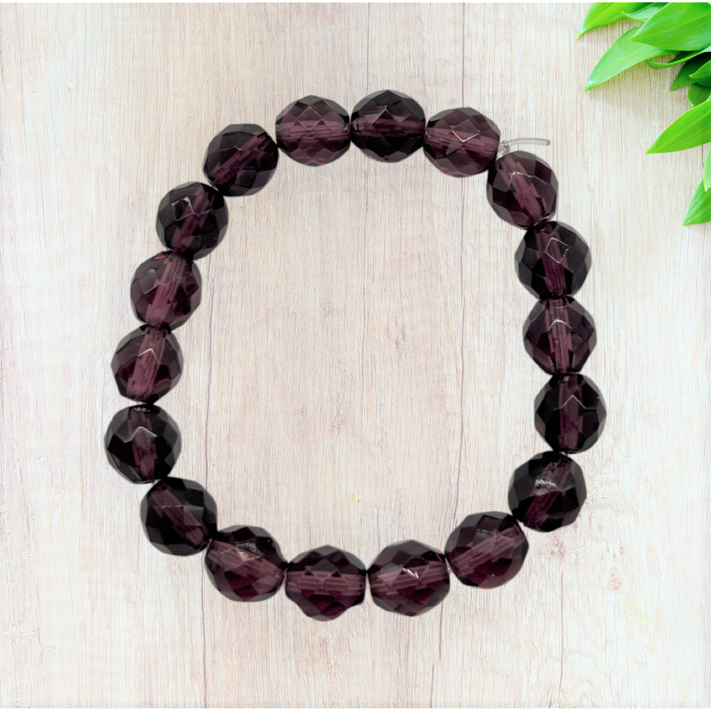Amethyst Czech Glass Stretch Bracelet - Fan Sparkle
