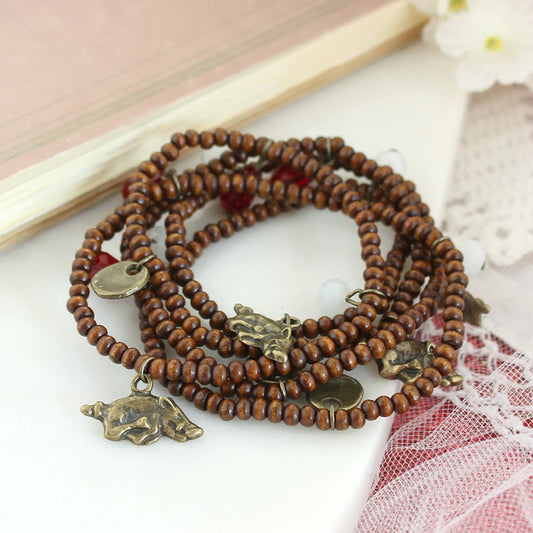 Arkansas Wood Bead Stretch Necklace - Fan Sparkle