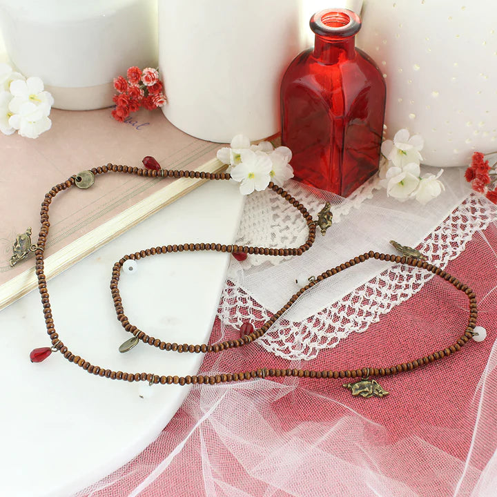 Arkansas Wood Bead Stretch Necklace - Fan Sparkle