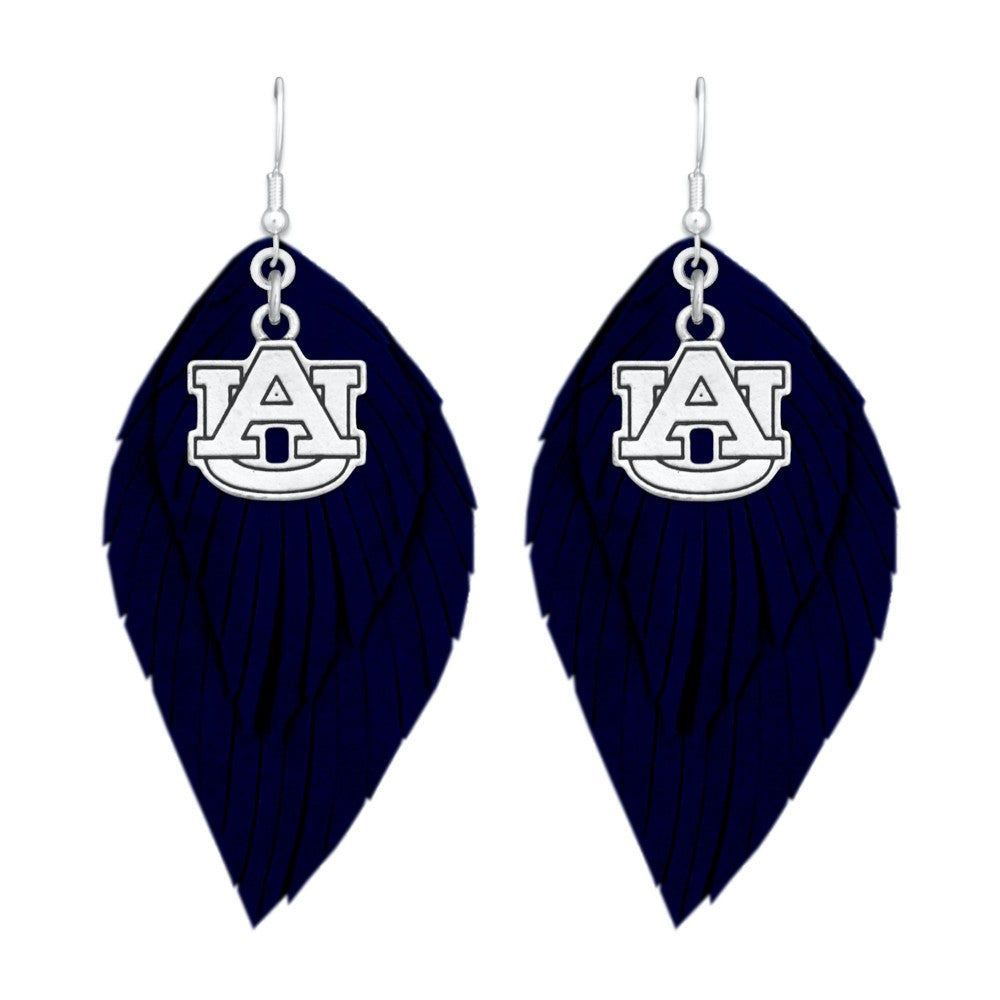 Auburn Feather Logo Earrings (Navy) - Fan Sparkle