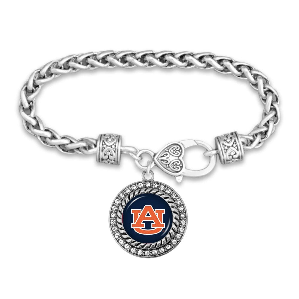 Auburn Silver Braided Rhinestone Logo Bracelet - Fan Sparkle