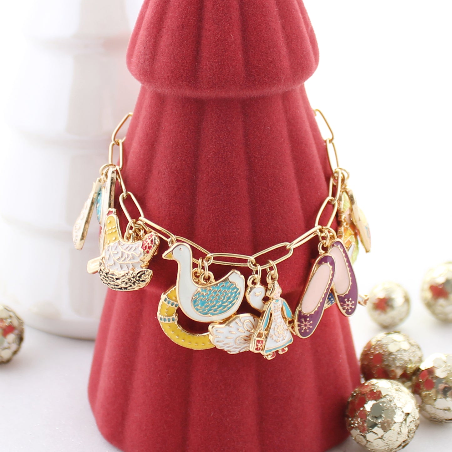 12 Days of Christmas Gold & Enamel Charm Bracelet