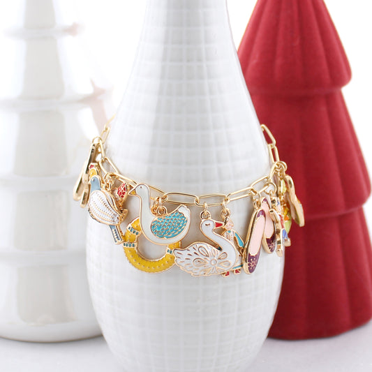 12 Days of Christmas Gold & Enamel Charm Bracelet