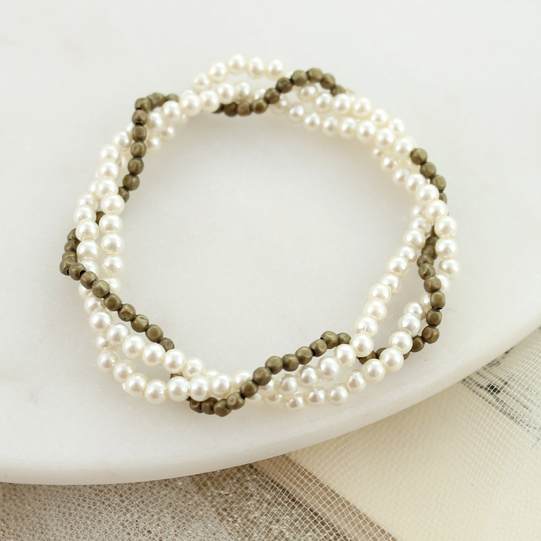 Pearl & Vintage Seed Bead Stretch Bracelet