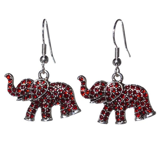 Crimson Rhinestone Elephant Earrings - Fan Sparkle