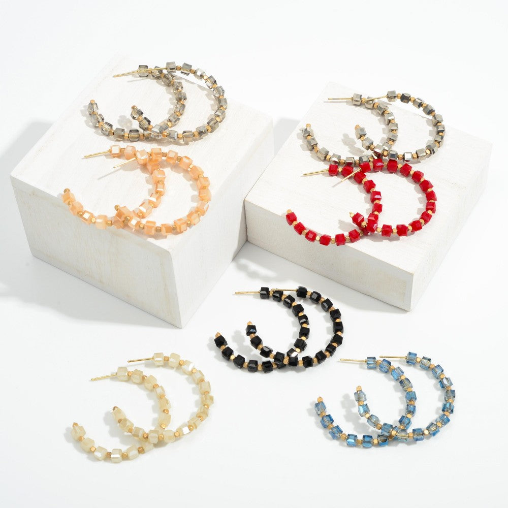Gray & Gold Open Hoop Earrings - Fan Sparkle