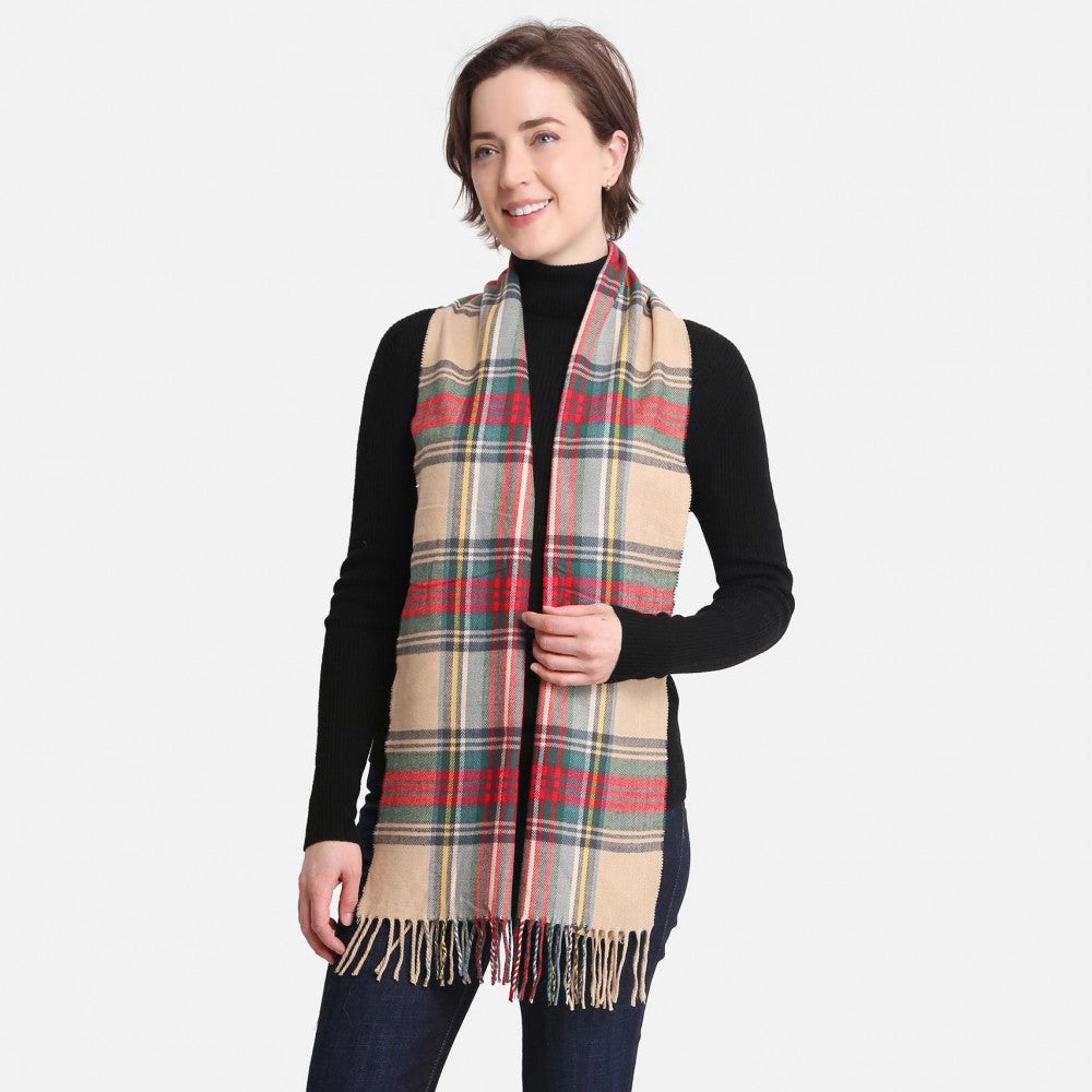 Beige Plaid Scarf - Fan Sparkle