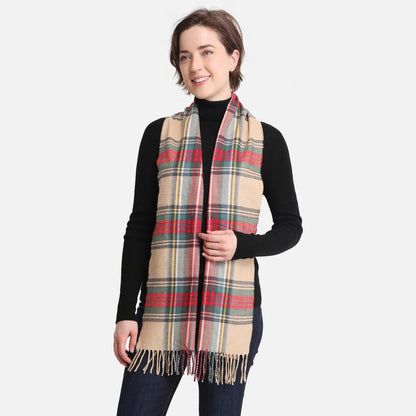 Beige Plaid Scarf - Fan Sparkle