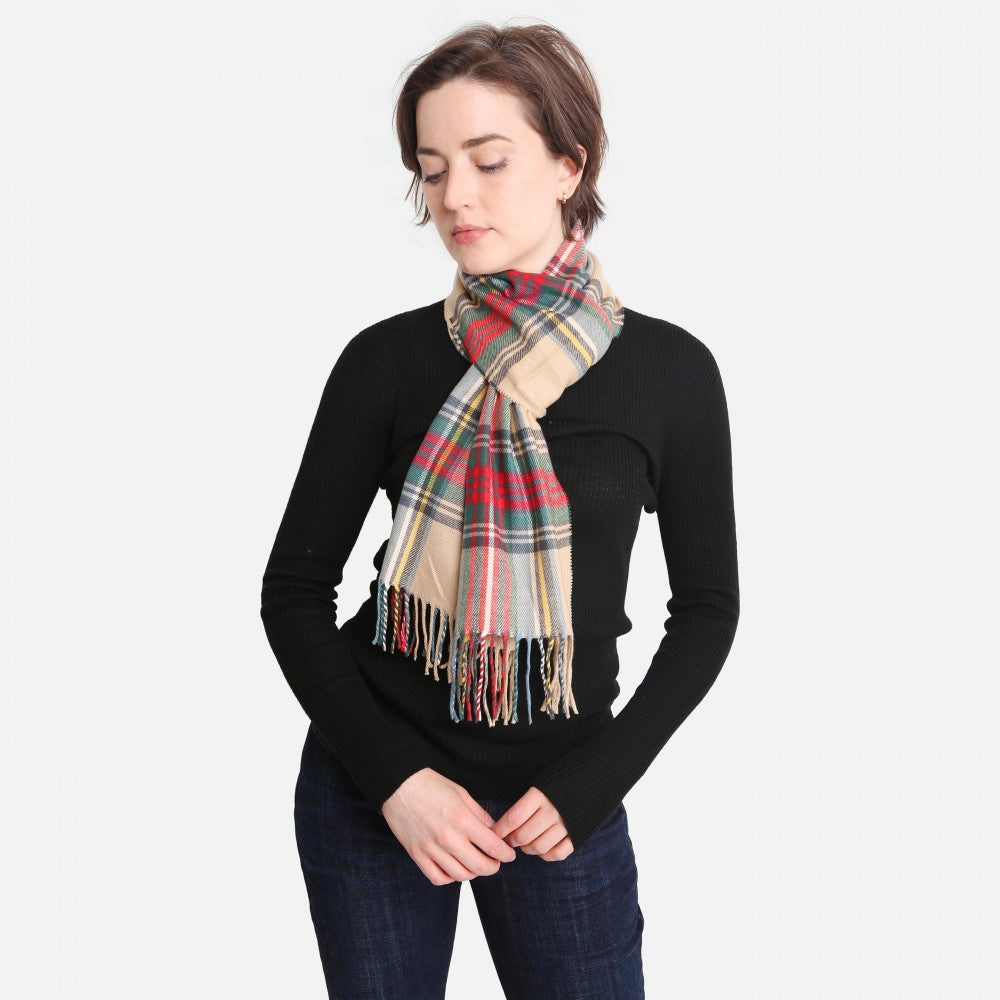 Beige Plaid Scarf - Fan Sparkle