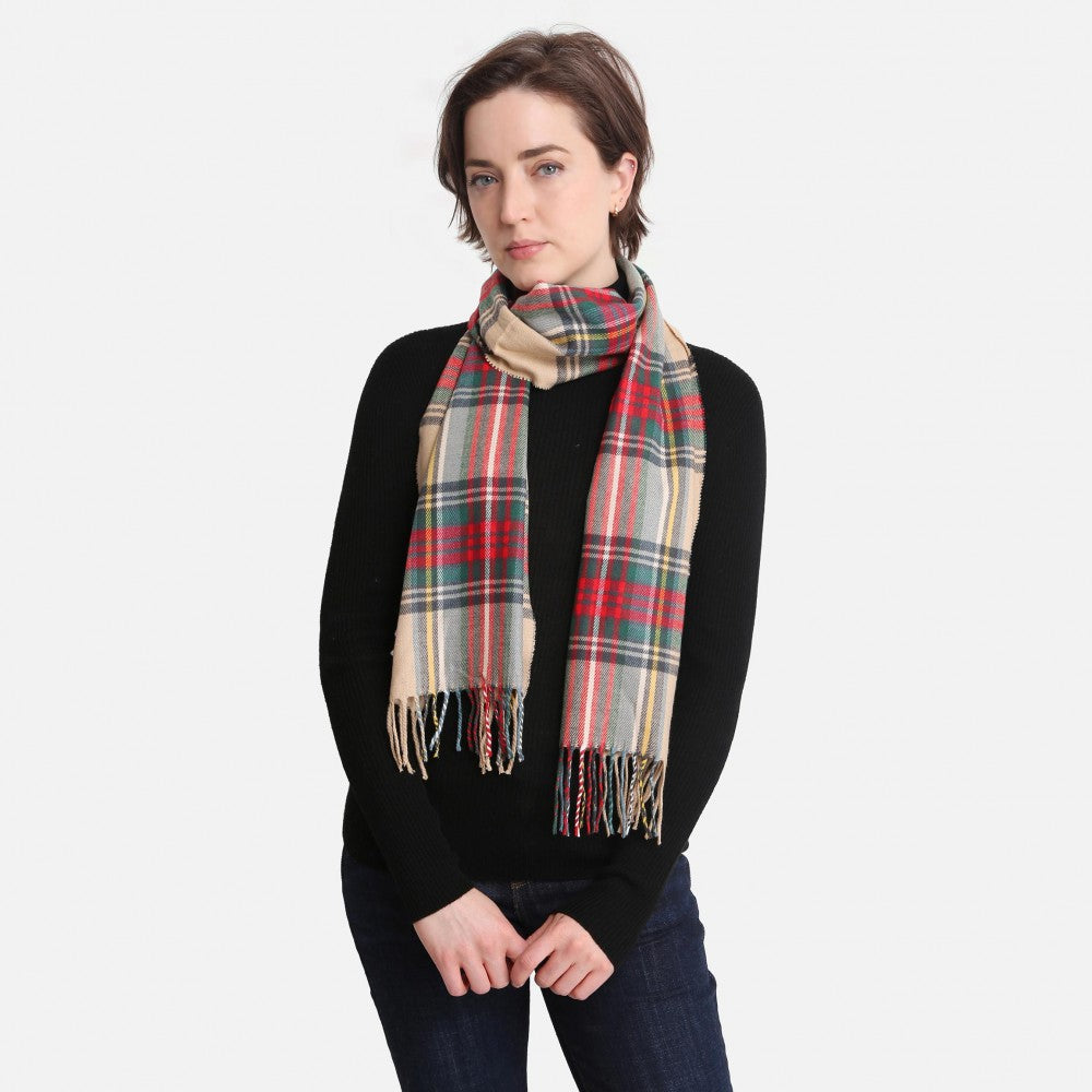 Beige Plaid Scarf - Fan Sparkle