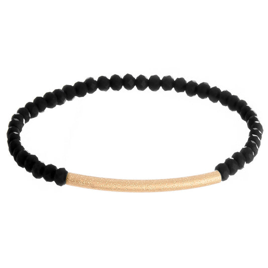 Black Crystal and Gold Tube Stretch Bracelet - Fan Sparkle