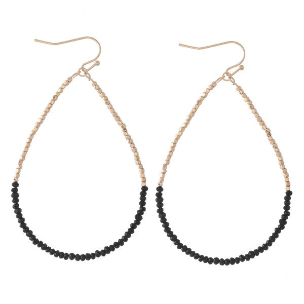 Black Dainty Beaded Teardrop Earrings - Fan Sparkle