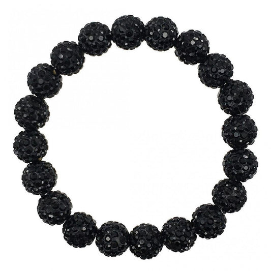 Black Shamballa Beaded Stretch Bracelet - Fan Sparkle