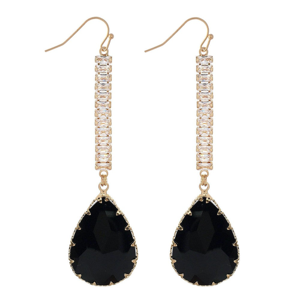 Black Crystal Teardrop Earrings - Fan Sparkle