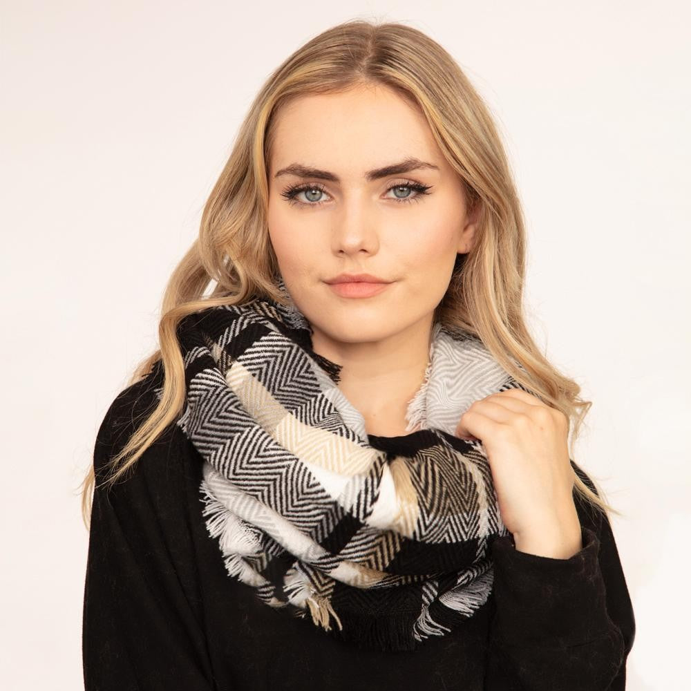 Black/Tan Infinity Scarf - Fan Sparkle