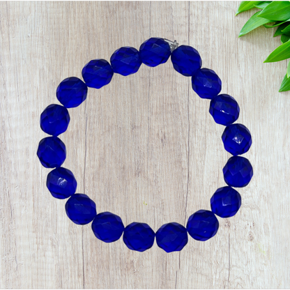 Cobalt Czech Glass Stretch Bracelet - Fan Sparkle