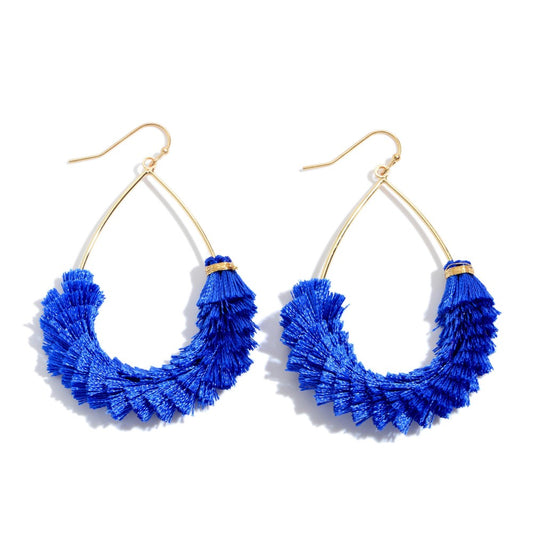 Blue Teardrop Fringe Tassel Earrings - Fan Sparkle