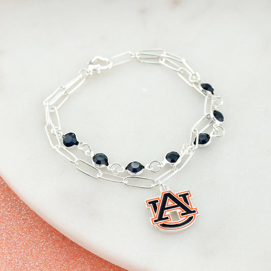 Auburn Paperclip Chain & Enamel Logo Bracelet