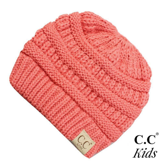 C.C Kids Messy Bun Beanie - Coral - Fan Sparkle