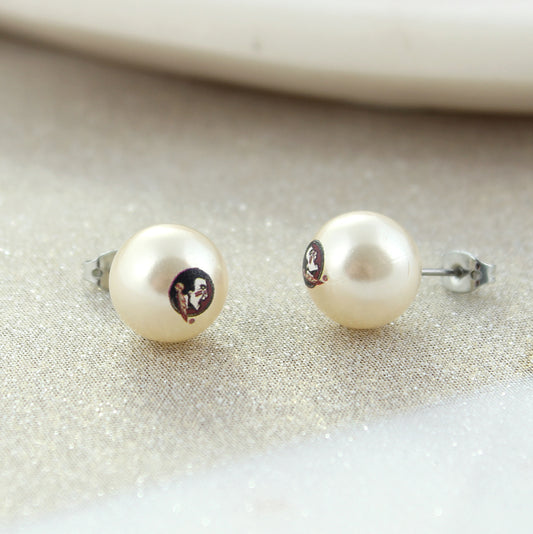 Florida State Logo Pearl Stud Earrings