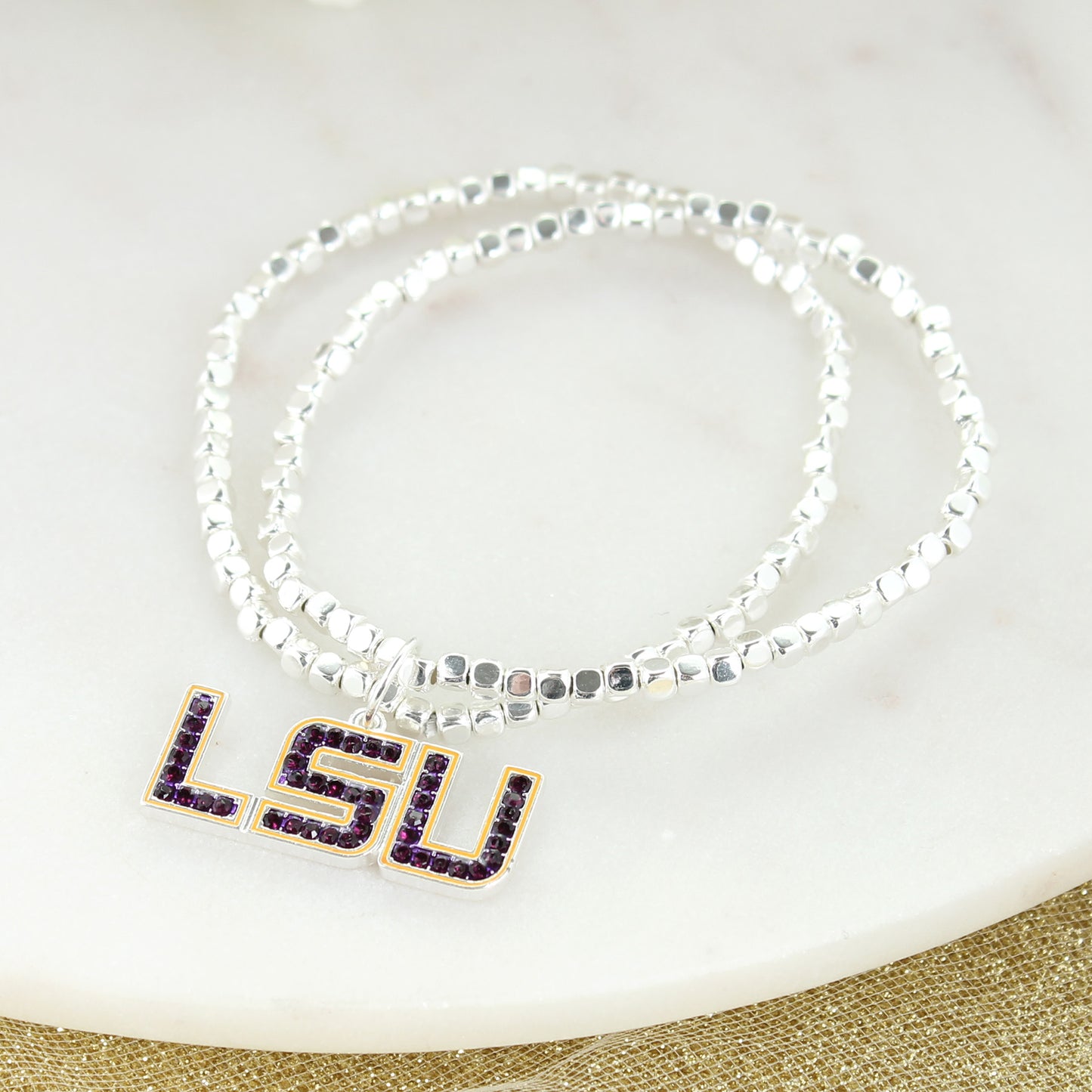 LSU Crystal Logo Stretch Bracelet