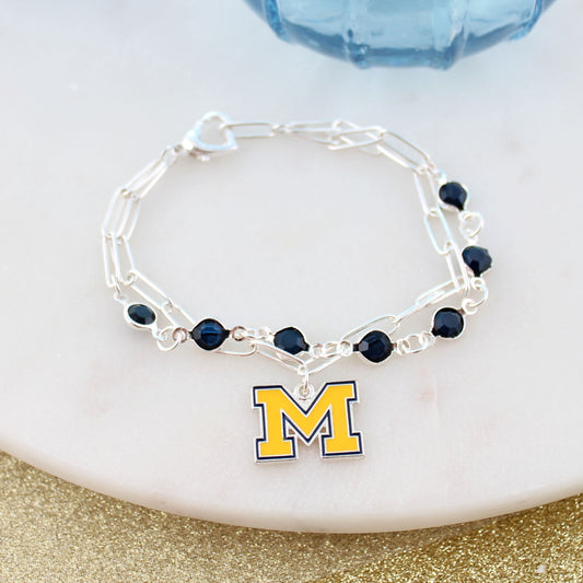 Michigan Paperclip Chain & Enamel Logo Bracelet