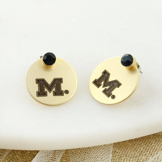 Michigan Logo Gold Disc Earring Jacket