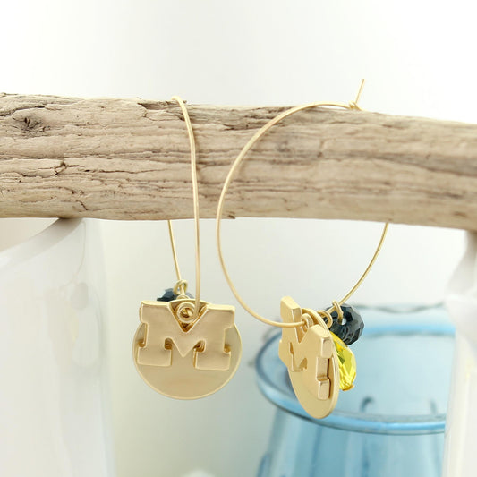 Michigan Matte Gold Logo Hoop Earrings