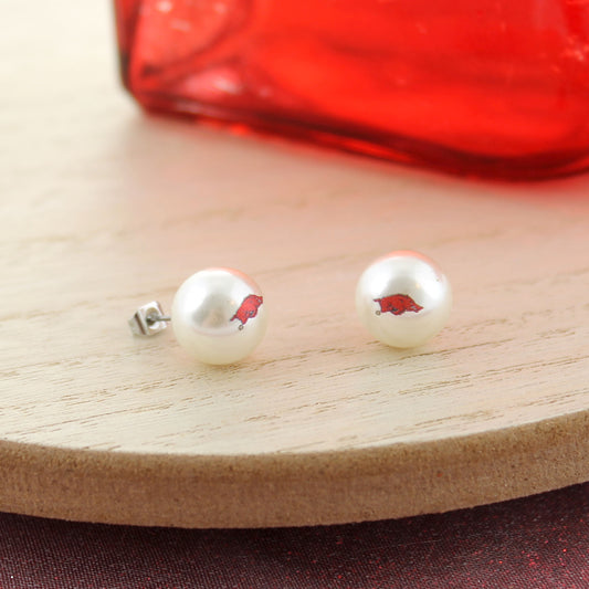 Arkansas Logo Pearl Stud Earrings