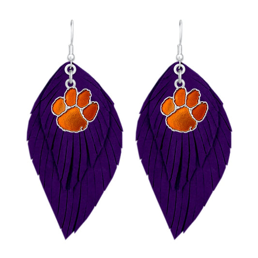 Clemson Feather Logo Earrings - Fan Sparkle